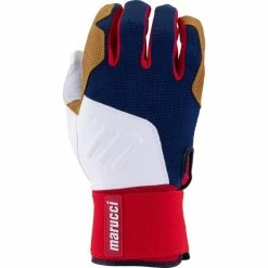 Marucci Adult Blacksmith Full Wrap Batting Gloves Red/White/Blue